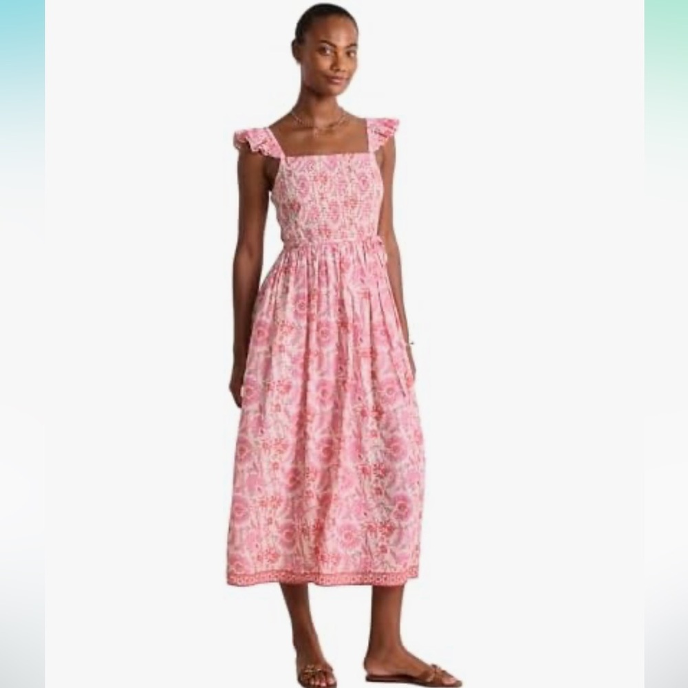 Vineyard Vines Pink Floral Midi Dress with Ruffle Straps- $178 NWT